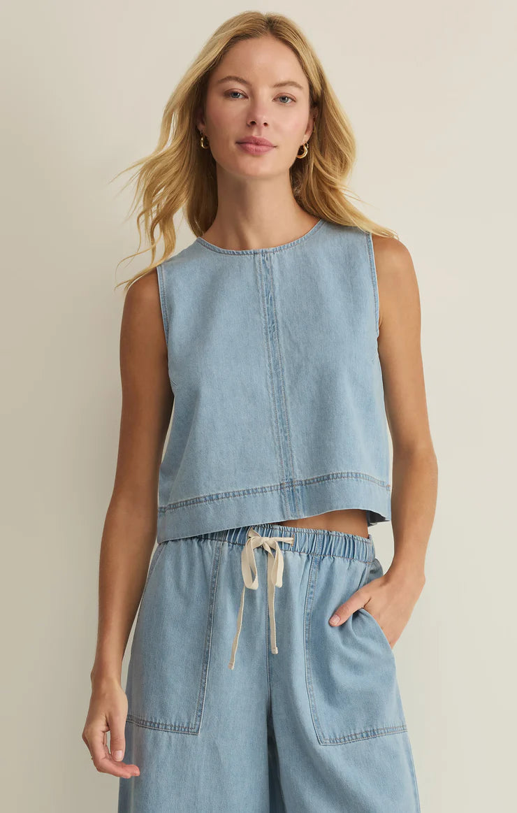 Z SUPPLY Sun Seeker Denim Cropped Tank  coastal water