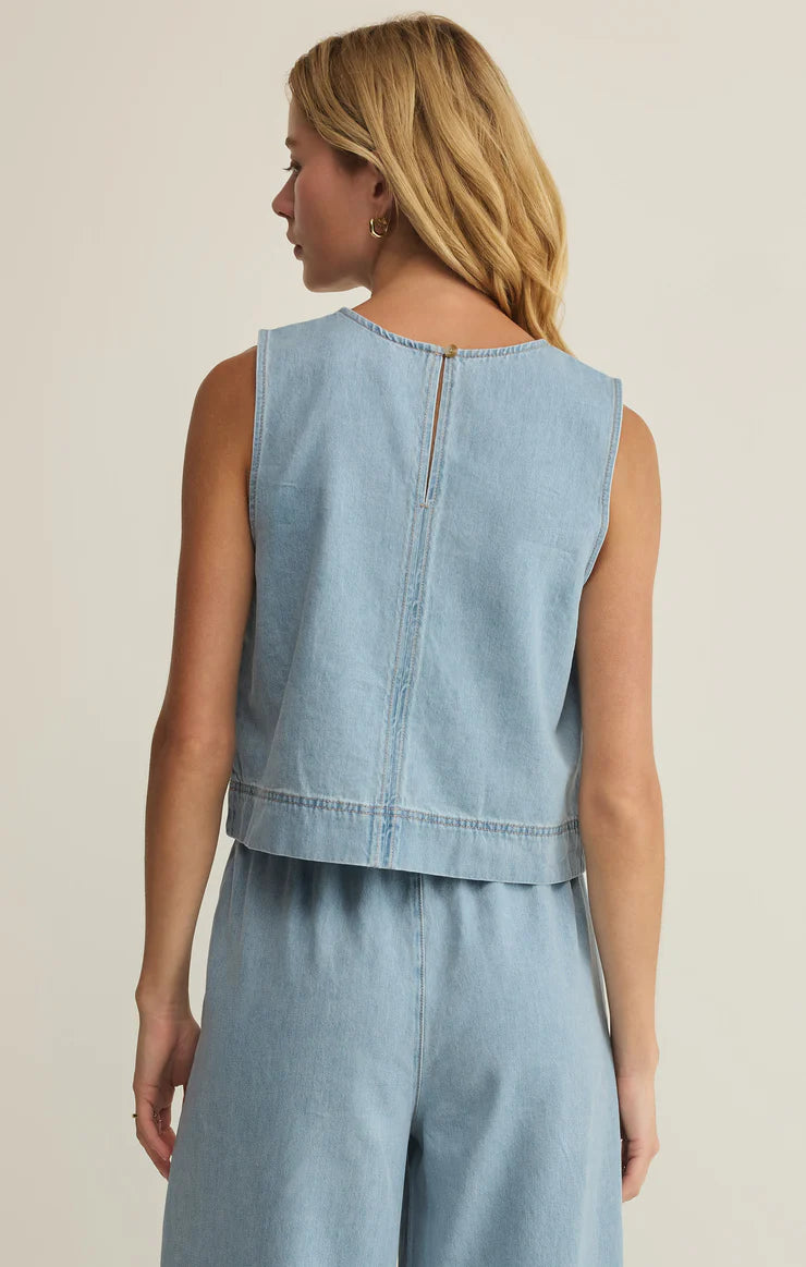 Z SUPPLY Sun Seeker Denim Cropped Tank  coastal water