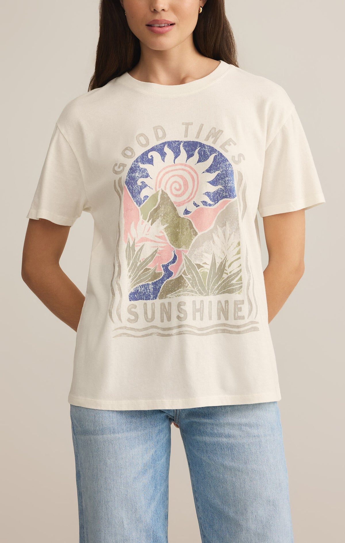 Z SUPPLY Sunshine Boyfriend Tee in sea salt-front