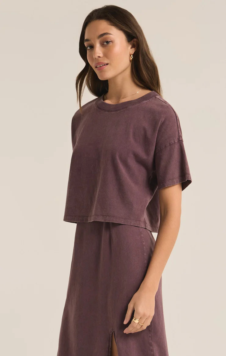 z supply sway cotton jersey cropped tee in cocoa berry-side