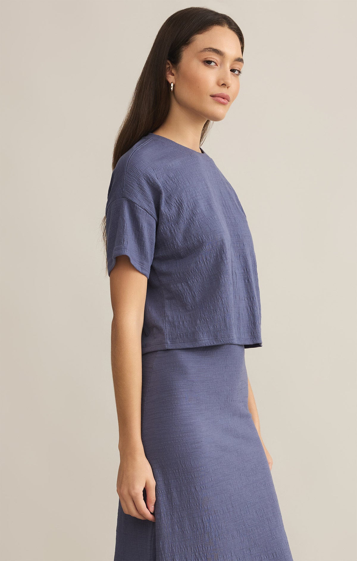 Z SUPPLY Sway Textured Cropped Tee in worn blue