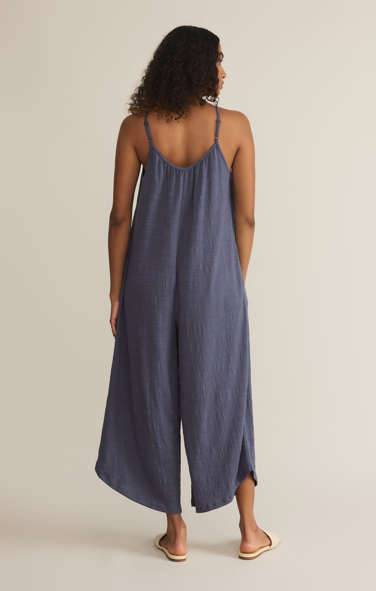 Z SUPPLY Textured Flared Jumpsuit in worn blue-back