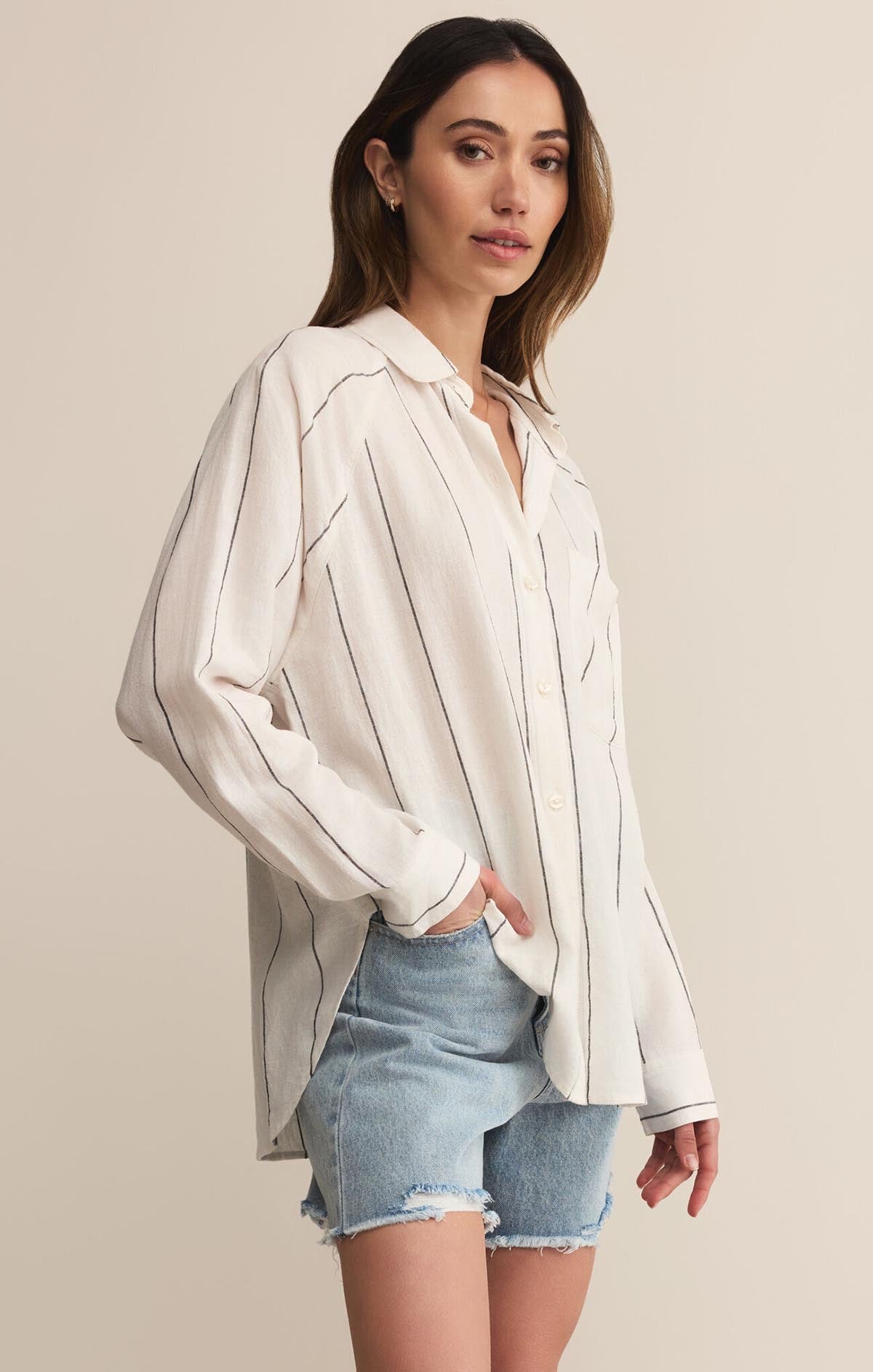 Z SUPPLY Perfect Linen Striped Top White