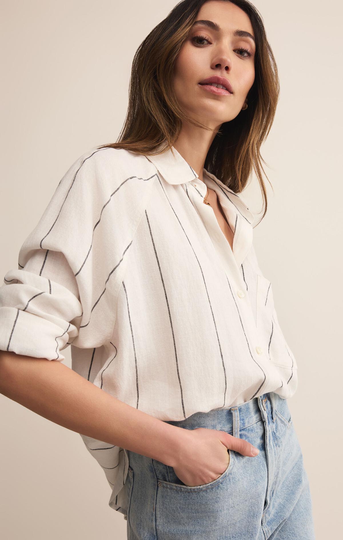 Z SUPPLY Perfect Linen Striped Top White