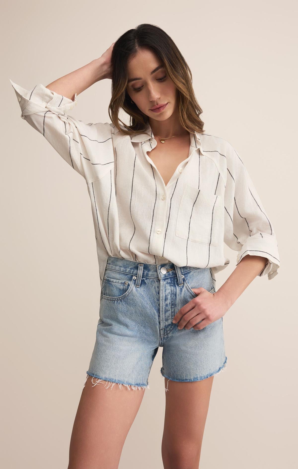Z SUPPLY Perfect Linen Striped Top White