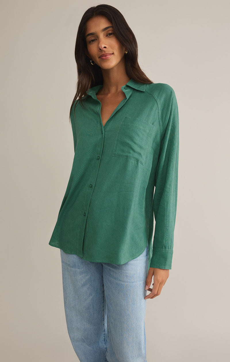 Z SUPPLY The Perfect Linen Top in botanical green-side