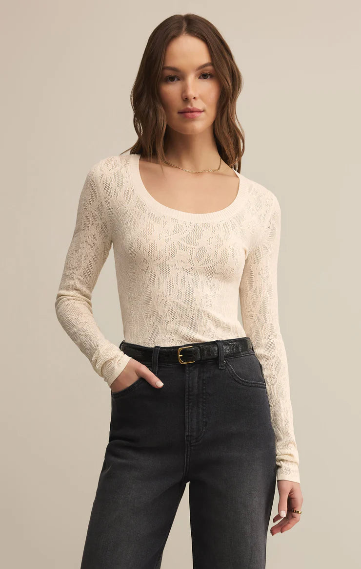 Z SUPPLY Tibi Scoop Mesh Sweater in crystal 