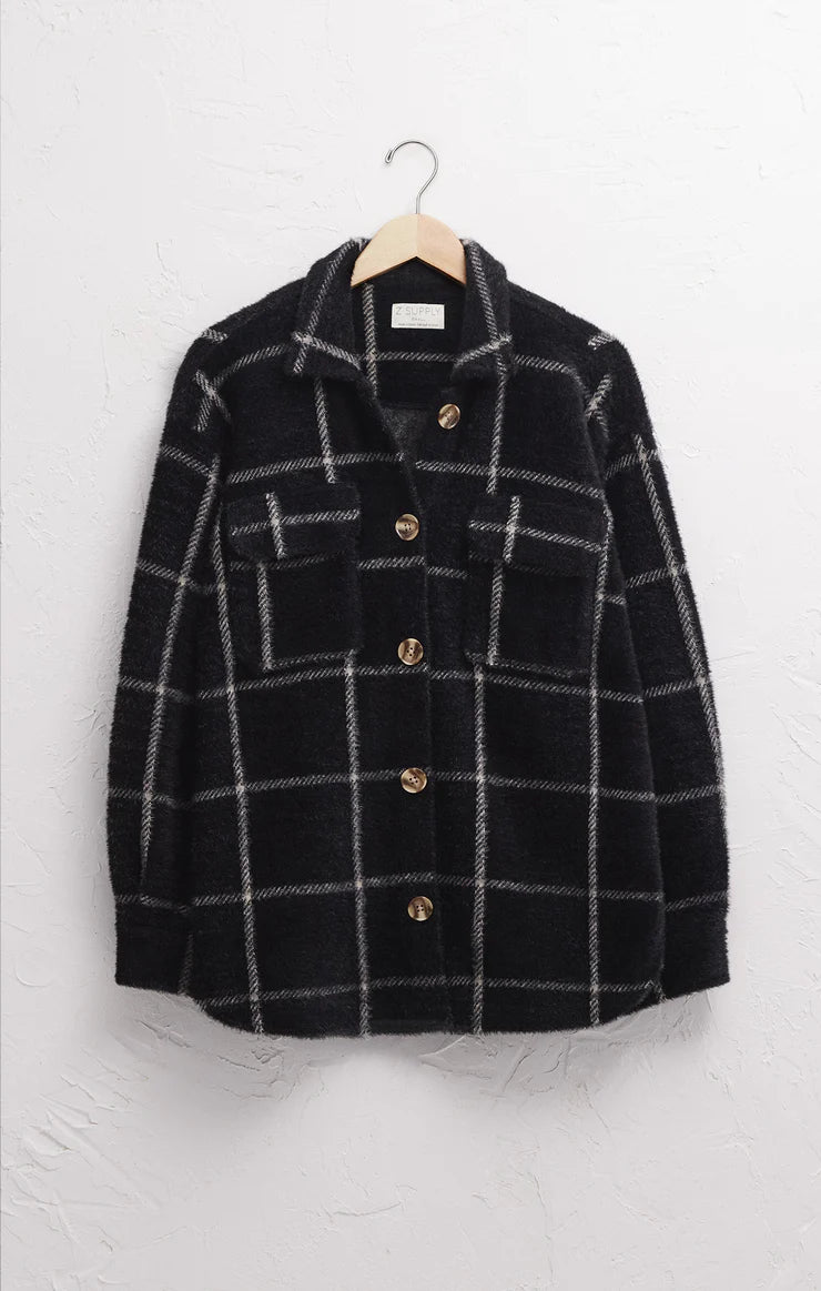 Z SUPPLY Plaid Tucker Shirt Jacket in Washed Black