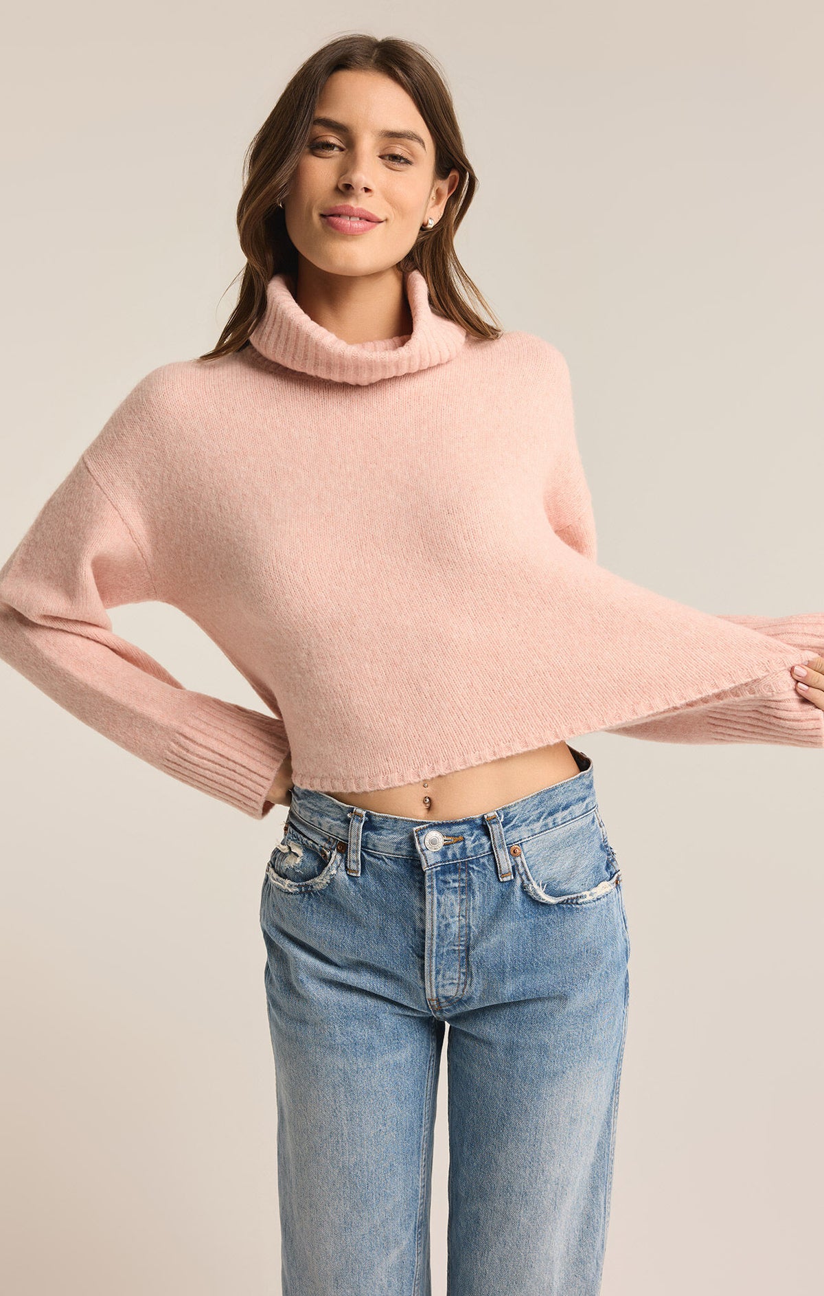 Z SUPPLY Ursa Turtleneck Crop Sweater in cashmere pink-front