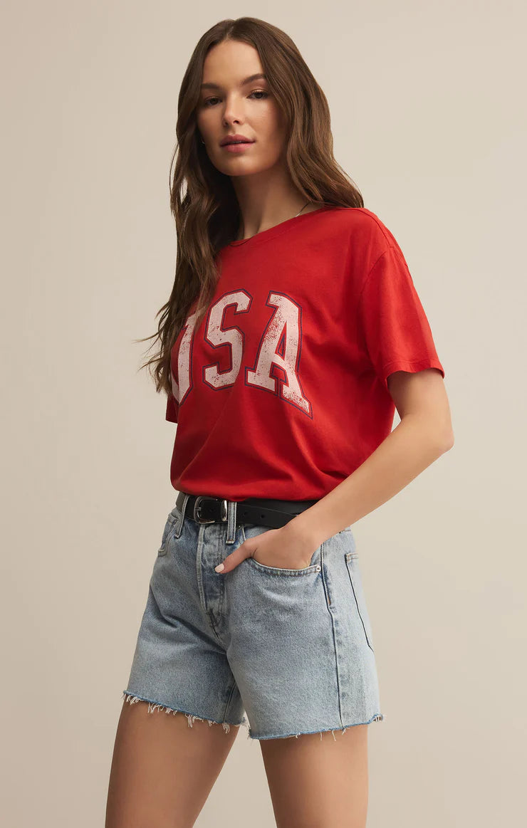 Z SUPPLY USA Boyfriend Tee Cabana Red