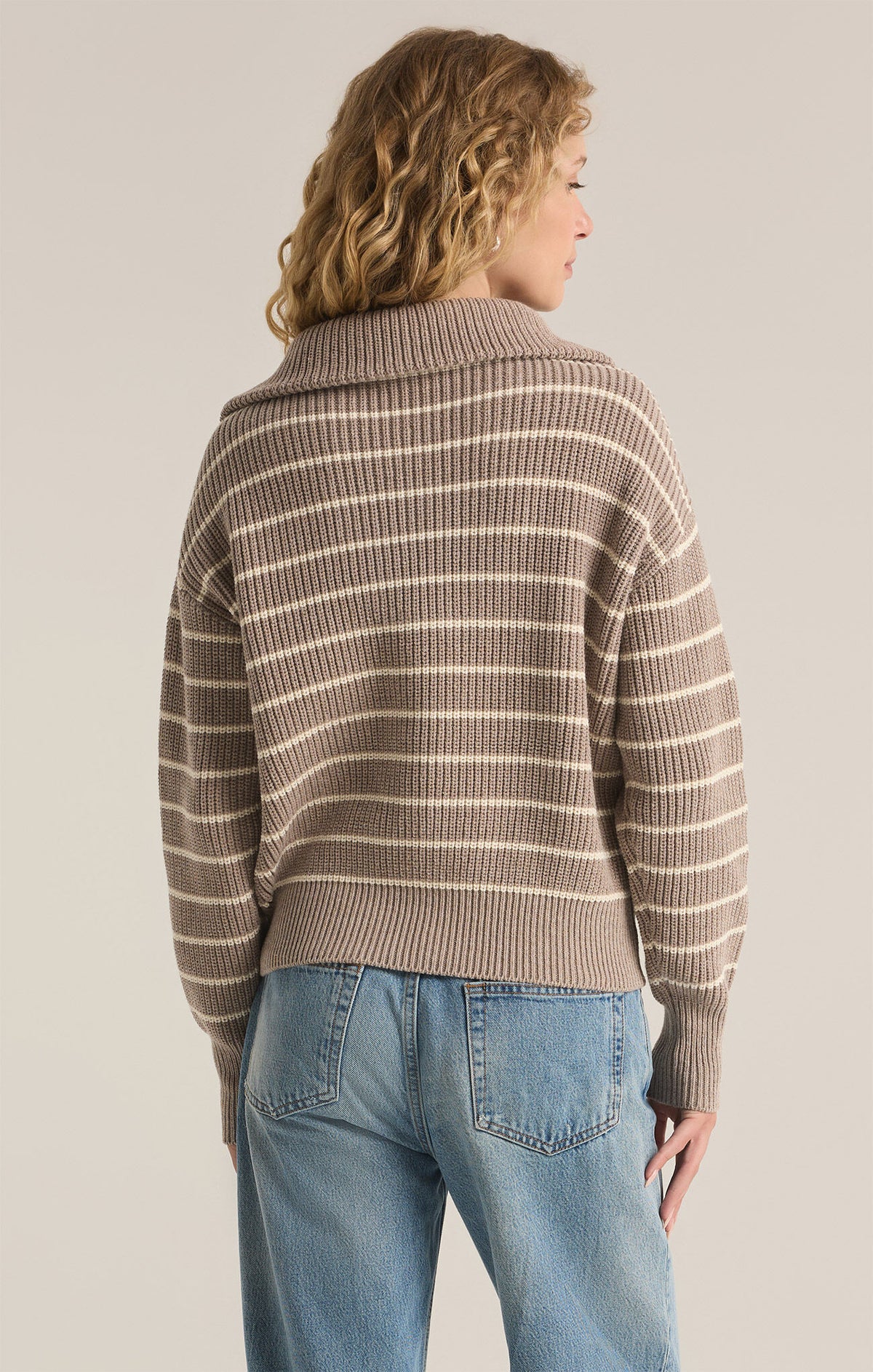 Z SUPPLY Villa Half Zip Stripe Sweater in heather taupe-back