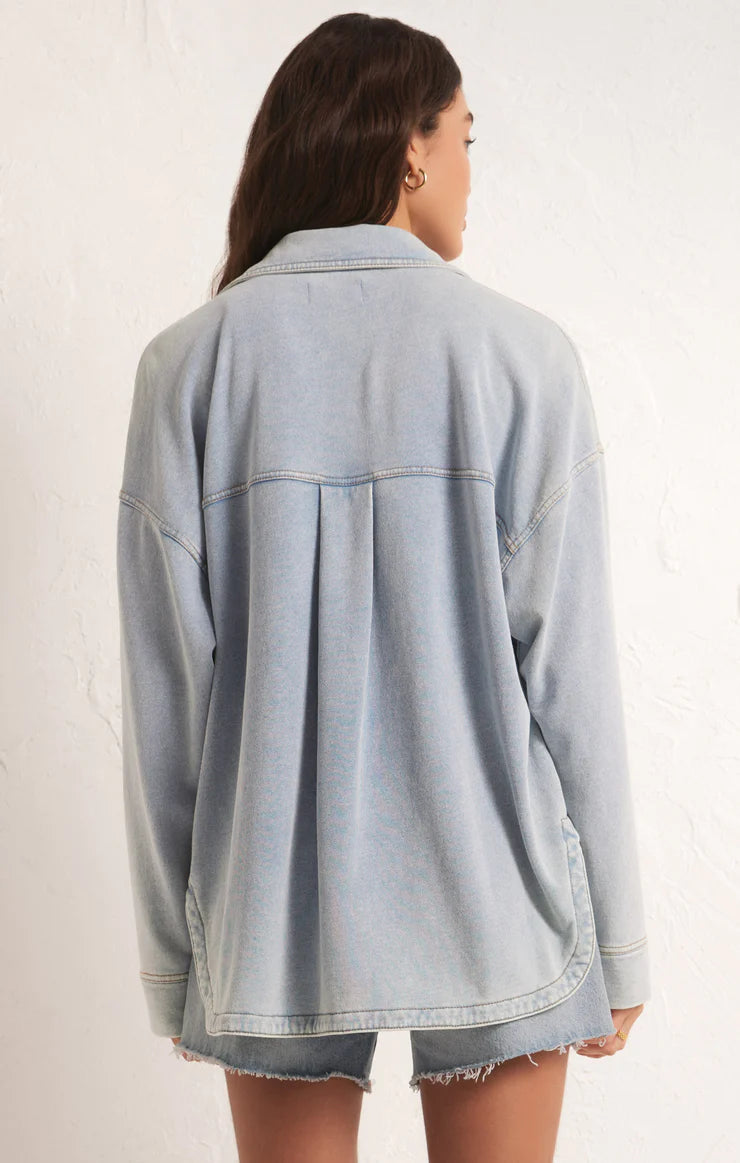 z supply all day knit denim jacket in washed indigo - back  view