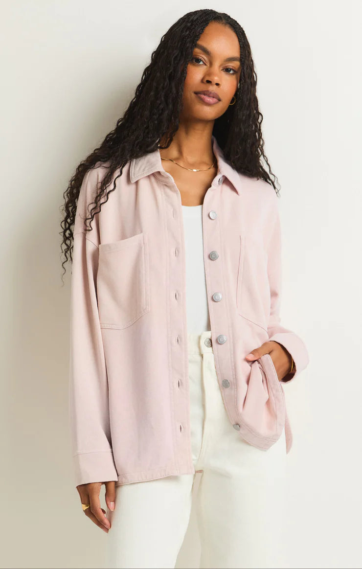 z supply all day knit jacket in rose - front view
