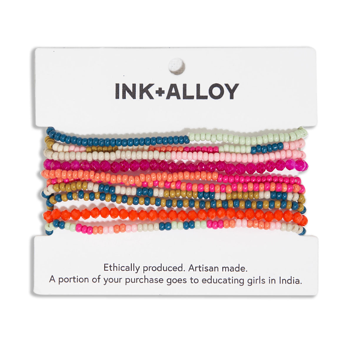 ink+ alloy sage 10 strand bracelet stack in rainbow