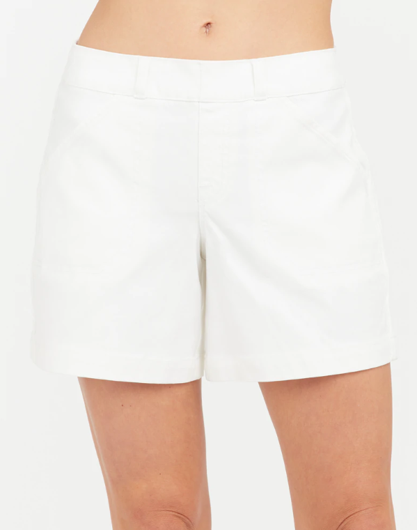 spanx stretch twill shorts 6" in bright white-front